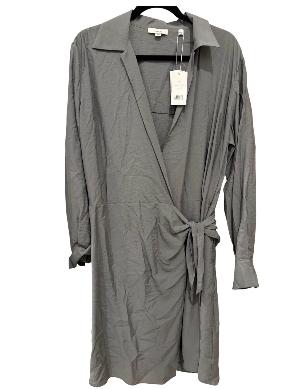 Vince Long-Sleeve Gray Tie-Waist Wrap Dress
